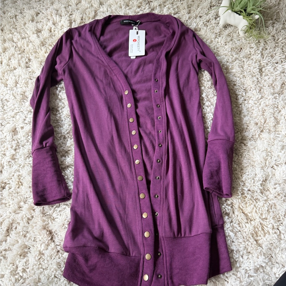 Elegant Purple Button Down Meerokitty NWT long sleeve Cardigan